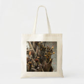 Kunstschildpadden in oude rottenblikken tote bag (Voorkant)