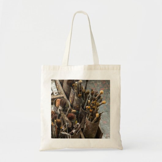 Kunstschildpadden in oude rottenblikken tote bag (Voorkant)