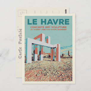 Kunstsculptuur van Le Havre beton op strand Frankr Briefkaart