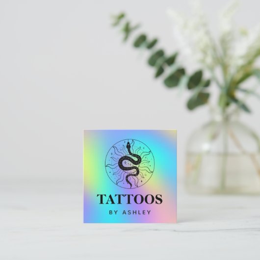 Kunstslang van de tattoo Illustratie Unicorn Regen Vierkante Visitekaartje (Staand voorkant)