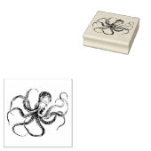 Kunststempel van hout met gegraveerde octopus in v rubberstempel (Gestempeld)