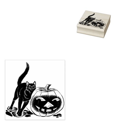 kunststempel van kat en pompoen rubberstempel (Gestempeld)