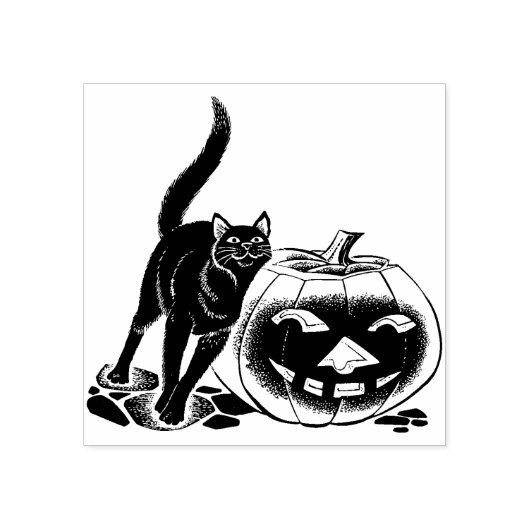 kunststempel van kat en pompoen rubberstempel (Afrduk)