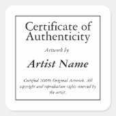 Kunststicker met echtheidscertificaat vierkante sticker (Voorkant)