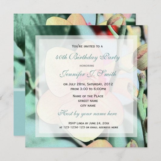 kunststijl elegant orchidee flower verjaardagsfees kaart (Voorkant / Achterkant)