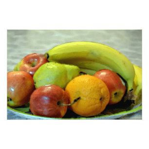 Kunststijl kleurrijk fruit dienblad met appels. pe foto afdruk