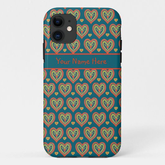 Kunststijl rood en groen met volkskunst Harten don Case-Mate iPhone Case (Achterkant)