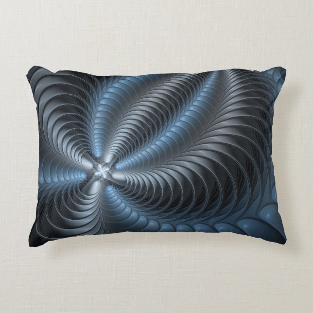 Kunststof Blauw Grijs 3D Fractal Art Modern Abstra Accent Kussen (Voorkant)