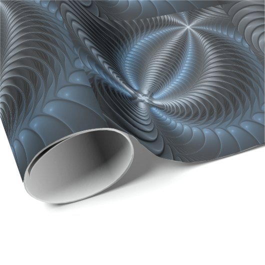 Kunststof Blauw Grijs 3D Fractal Art Modern Abstra Cadeaupapier (Rol Hoek)