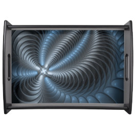 Kunststof Blauw Grijs 3D Fractal Art Modern Abstra Dienblad
