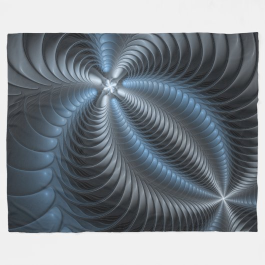 Kunststof Blauw Grijs 3D Fractal Art Modern Abstra Fleece Deken (Voorkant (Horizontaal))