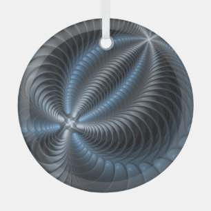 Kunststof Blauw Grijs 3D Fractal Art Modern Abstra Glas Ornament