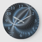 Kunststof Blauw Grijs 3D Fractal Art Modern Abstra Grote Klok (Voorkant)