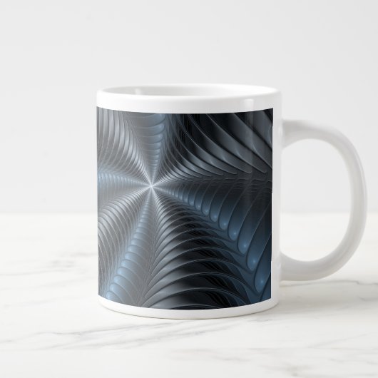 Kunststof Blauw Grijs 3D Fractal Art Modern Abstra Grote Koffiekop (Rechts)