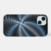 Kunststof Blauw Grijs 3D Fractal Art Modern Abstra iPhone 15 Case (Achterkant horizontaal)