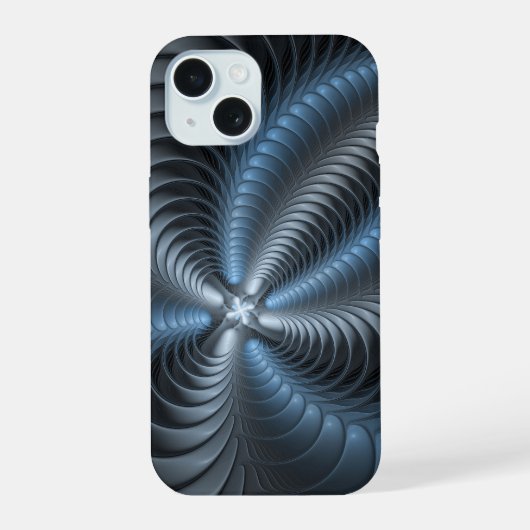 Kunststof Blauw Grijs 3D Fractal Art Modern Abstra iPhone 15 Case (Achterkant)