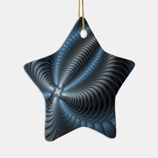 Kunststof Blauw Grijs 3D Fractal Art Modern Abstra Keramisch Ornament (Rechts)