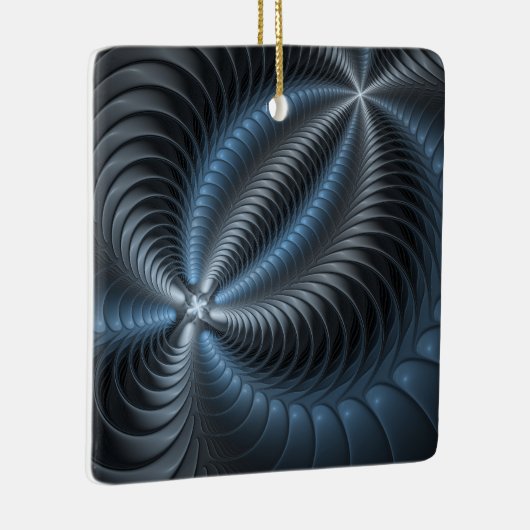 Kunststof Blauw Grijs 3D Fractal Art Modern Abstra Keramisch Ornament (Rechts)