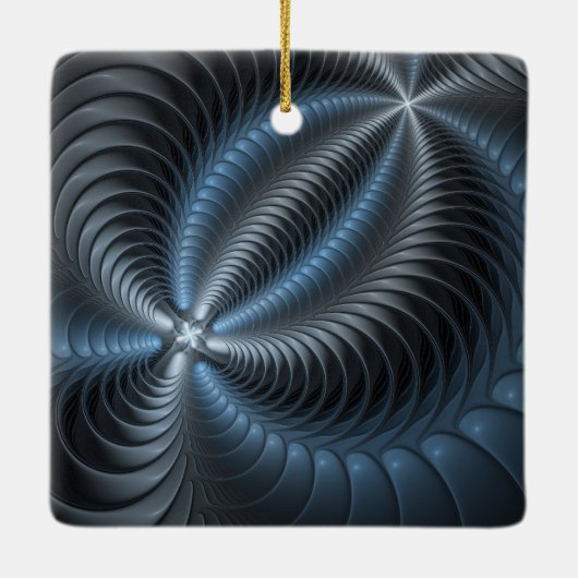 Kunststof Blauw Grijs 3D Fractal Art Modern Abstra Keramisch Ornament (Achterkant)