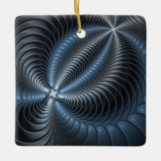 Kunststof Blauw Grijs 3D Fractal Art Modern Abstra Keramisch Ornament (Voorkant)