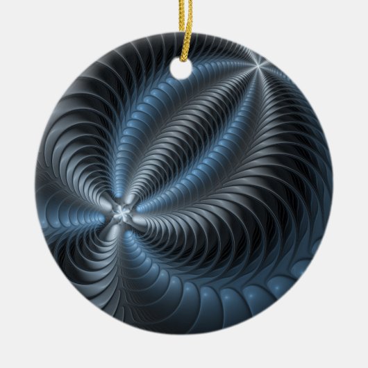 Kunststof Blauw Grijs 3D Fractal Art Modern Abstra Keramisch Ornament (Voorkant)