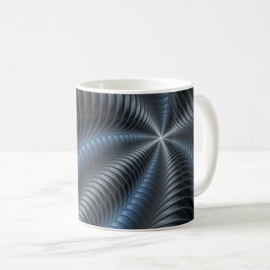 Kunststof Blauw Grijs 3D Fractal Art Modern Abstra Koffiemok (Voorkant rechts)