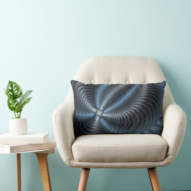 Kunststof Blauw Grijs 3D Fractal Art Modern Abstra Kussen (Stoel)