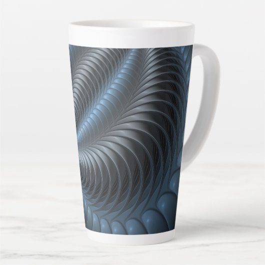 Kunststof Blauw Grijs 3D Fractal Art Modern Abstra Latte Mok (Rechterhoek)