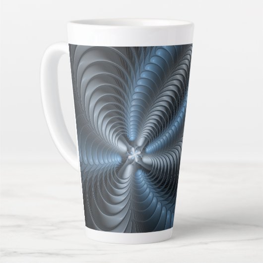 Kunststof Blauw Grijs 3D Fractal Art Modern Abstra Latte Mok (Linkerhoek)