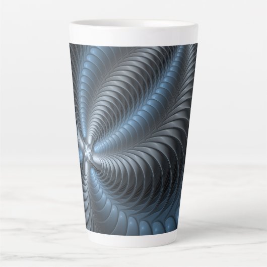 Kunststof Blauw Grijs 3D Fractal Art Modern Abstra Latte Mok (Voorkant)
