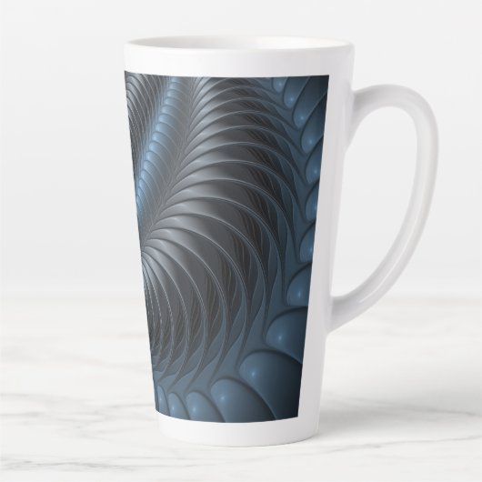 Kunststof Blauw Grijs 3D Fractal Art Modern Abstra Latte Mok (Rechts)