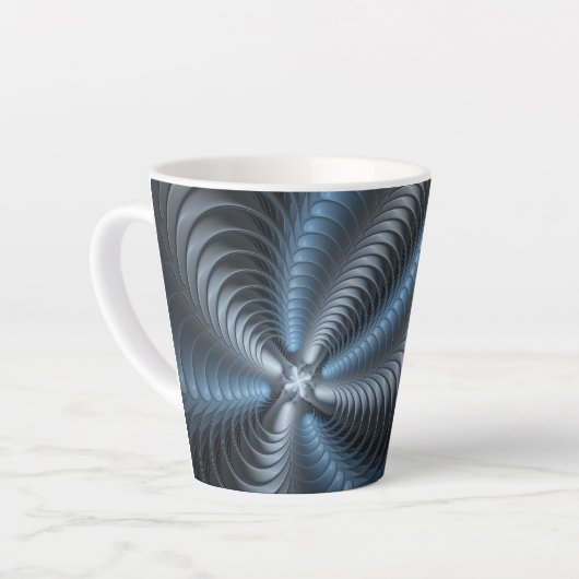 Kunststof Blauw Grijs 3D Fractal Art Modern Abstra Latte Mok (Linkerhoek)