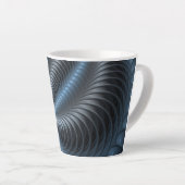 Kunststof Blauw Grijs 3D Fractal Art Modern Abstra Latte Mok (Rechterhoek)