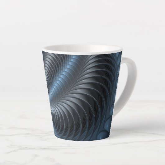 Kunststof Blauw Grijs 3D Fractal Art Modern Abstra Latte Mok (Rechterhoek)