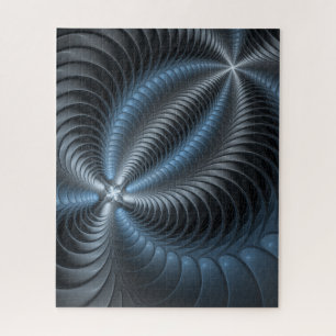 Kunststof Blauw Grijs 3D Fractal Art Modern Abstra Legpuzzel