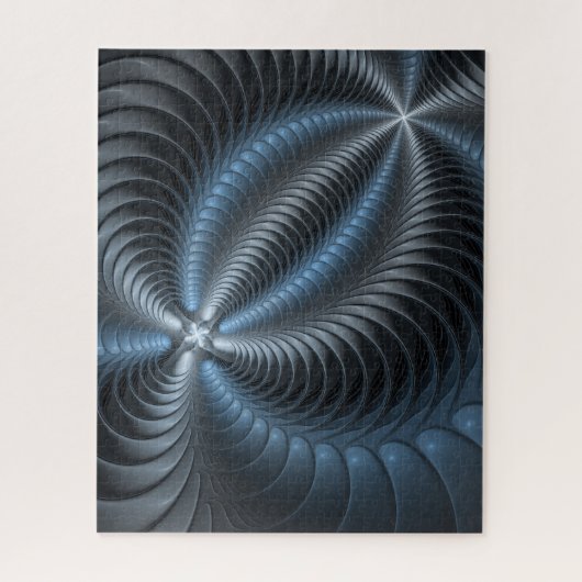 Kunststof Blauw Grijs 3D Fractal Art Modern Abstra Legpuzzel (Verticaal)