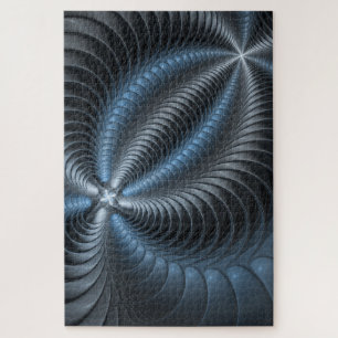 Kunststof Blauw Grijs 3D Fractal Art Modern Abstra Legpuzzel