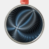 Kunststof Blauw Grijs 3D Fractal Art Modern Abstra Metalen Ornament (Voorkant)