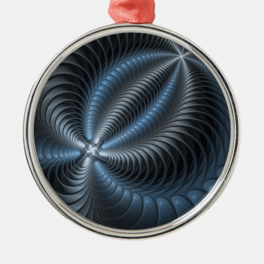 Kunststof Blauw Grijs 3D Fractal Art Modern Abstra Metalen Ornament (Voorkant)