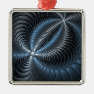 Kunststof Blauw Grijs 3D Fractal Art Modern Abstra Metalen Ornament