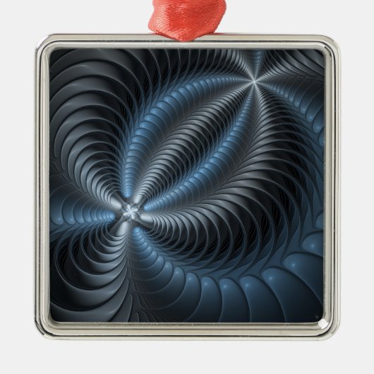 Kunststof Blauw Grijs 3D Fractal Art Modern Abstra Metalen Ornament (Voorkant)