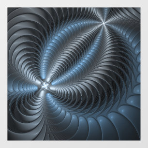 Kunststof Blauw Grijs 3D Fractal Art Modern Abstra Raamsticker