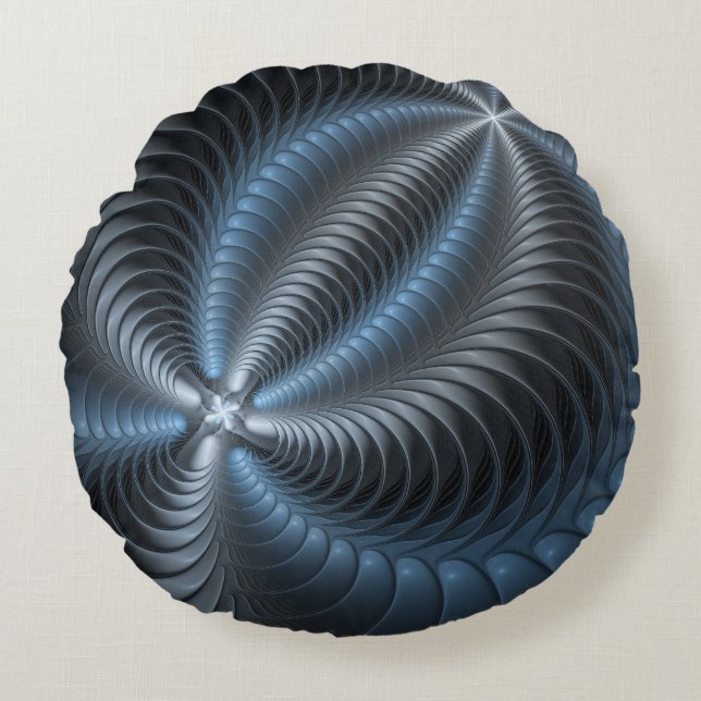 Kunststof Blauw Grijs 3D Fractal Art Modern Abstra Rond Kussen (Voorkant)