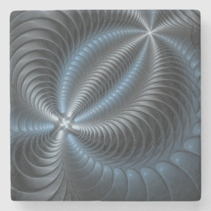 Kunststof Blauw Grijs 3D Fractal Art Modern Abstra Stenen Onderzetter