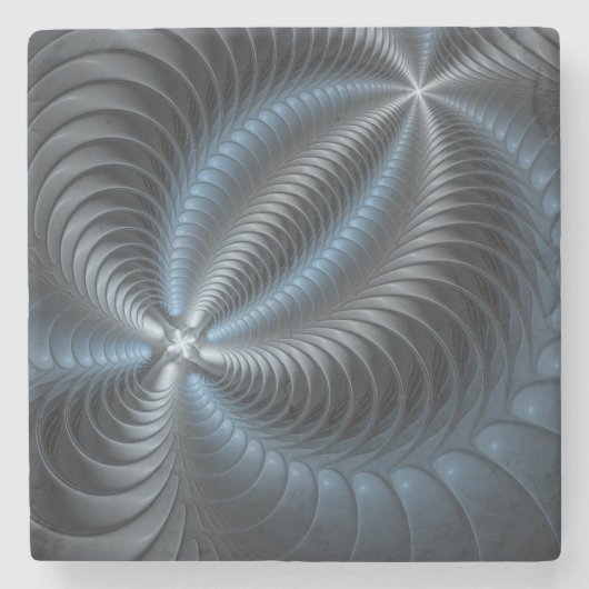 Kunststof Blauw Grijs 3D Fractal Art Modern Abstra Stenen Onderzetter (Voorkant)