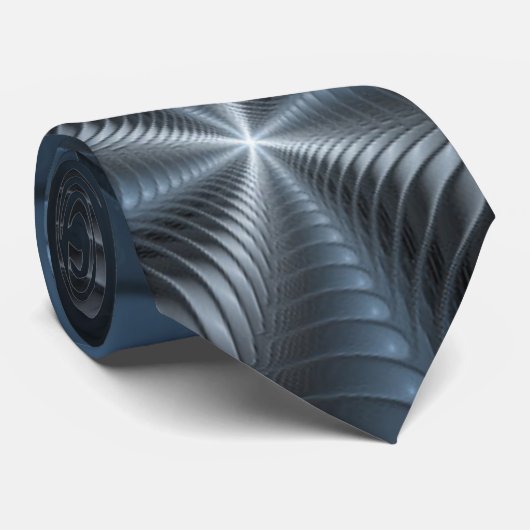 Kunststof Blauw Grijs 3D Fractal Art Modern Abstra Stropdas (Opgerold)