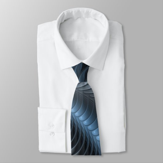 Kunststof Blauw Grijs 3D Fractal Art Modern Abstra Stropdas (Gebonden)