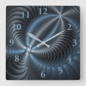 Kunststof Blauw Grijs 3D Fractal Art Modern Abstra Vierkante Klok (Voorkant)