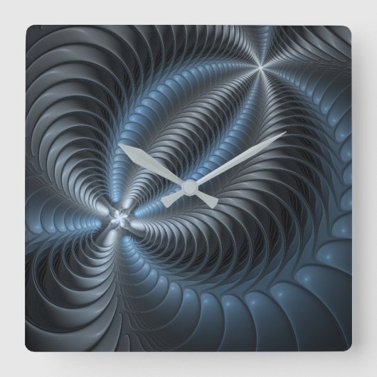 Kunststof Blauw Grijs 3D Fractal Art Modern Abstra Vierkante Klok (Voorkant)