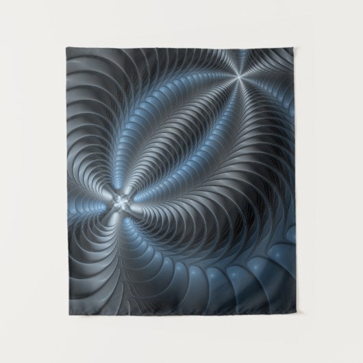 Kunststof Blauw Grijs 3D Fractal Art Modern Abstra Wandkleed (Voorkant)